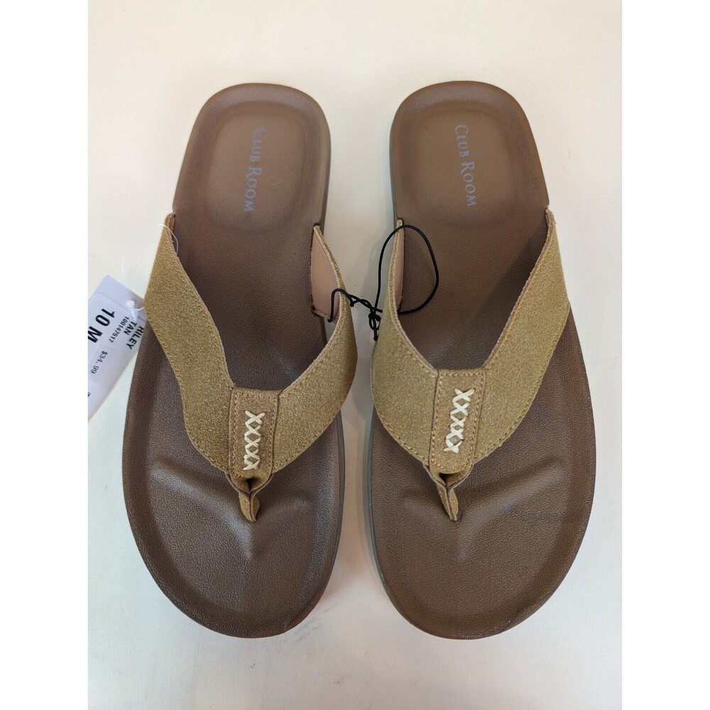 Club Room Sandals Mens 10 M Riley Strap Flip Flops Tan Summer Casual Flats NEW